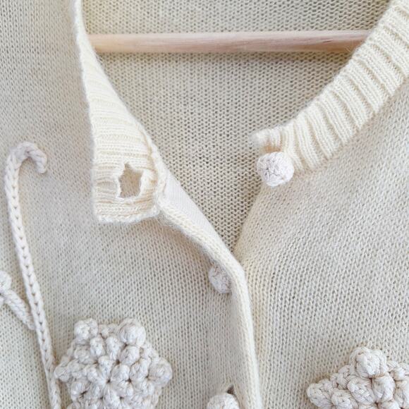 Tory Burch Wool Alpaca Cardigan With Embroidered Florals, Beige Cream, Size XS - Picture 10 of 12